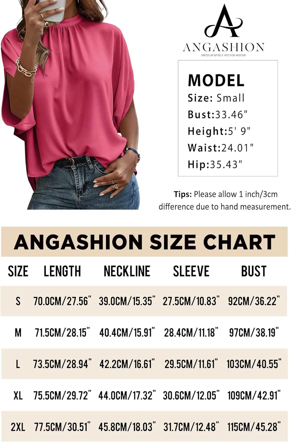 Angashion Womens Tops, Short Sleeve Casual Summer Top Solid Color Self Tie Loose Fit Drape Tunic Blouses Shirts