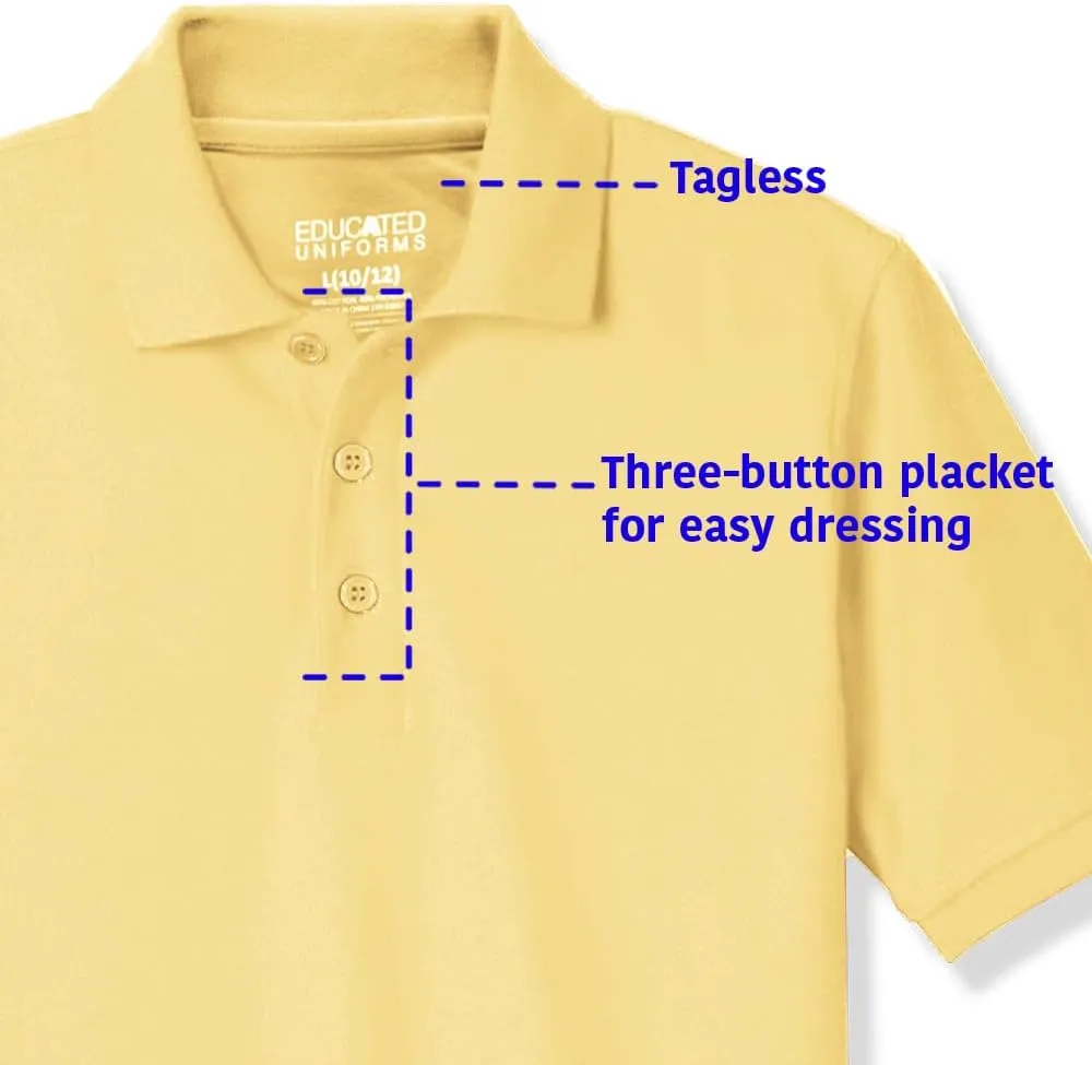 Boys 2T-20 Short Sleeve Pique Polo Uniform Shirt