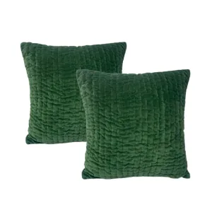 Cloud Linen Minerva Embroidered Cotton Velvet Emerald 50x50cm Twin Pack Feather Filled Cushion