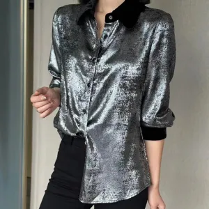 Colorblock Patchwork Single Breasted Loose Shirts For Women Lapel Long Sleeve Elegant Shirt Female Fashion Clothing