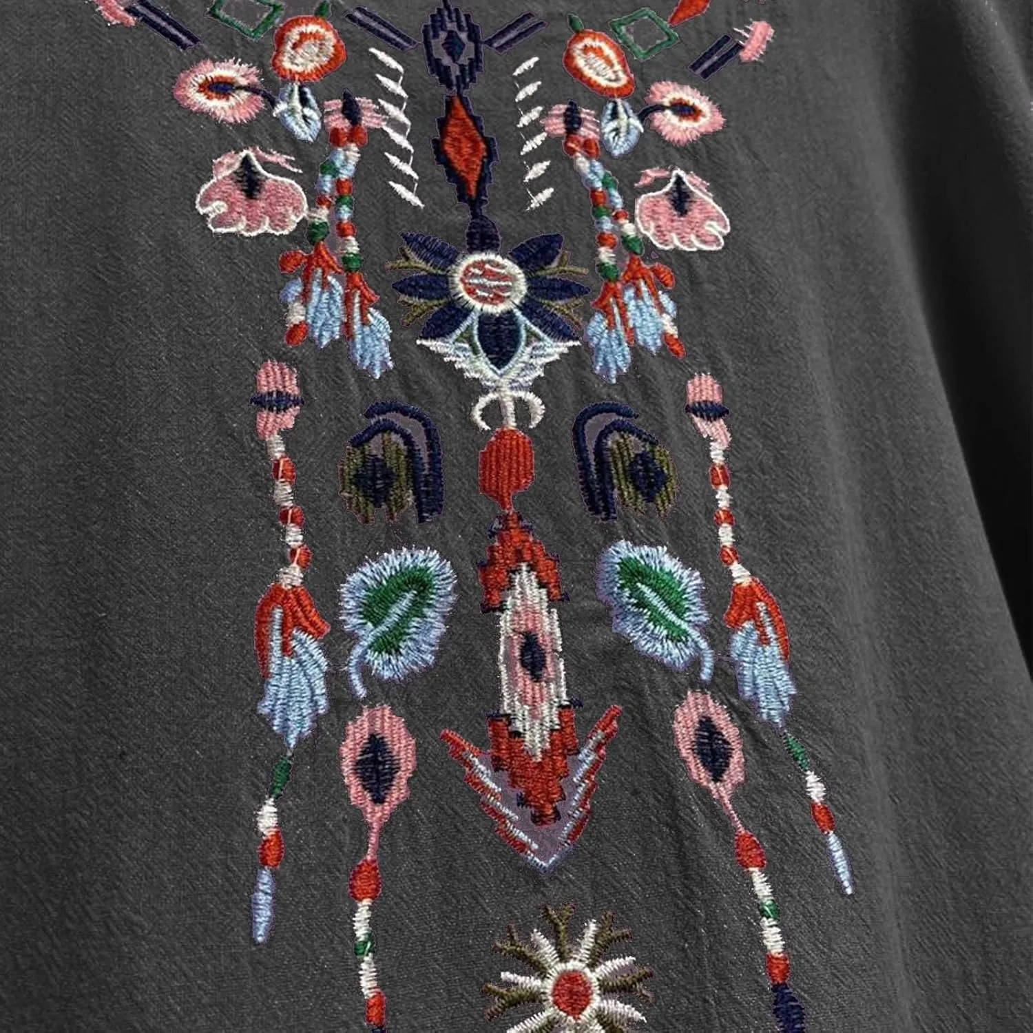 Cotton Linen Tops for Women 2024 Summer Boho Embroidered Mexican Blouse Plus Size Casual Crewneck Tee Shirts Tunics