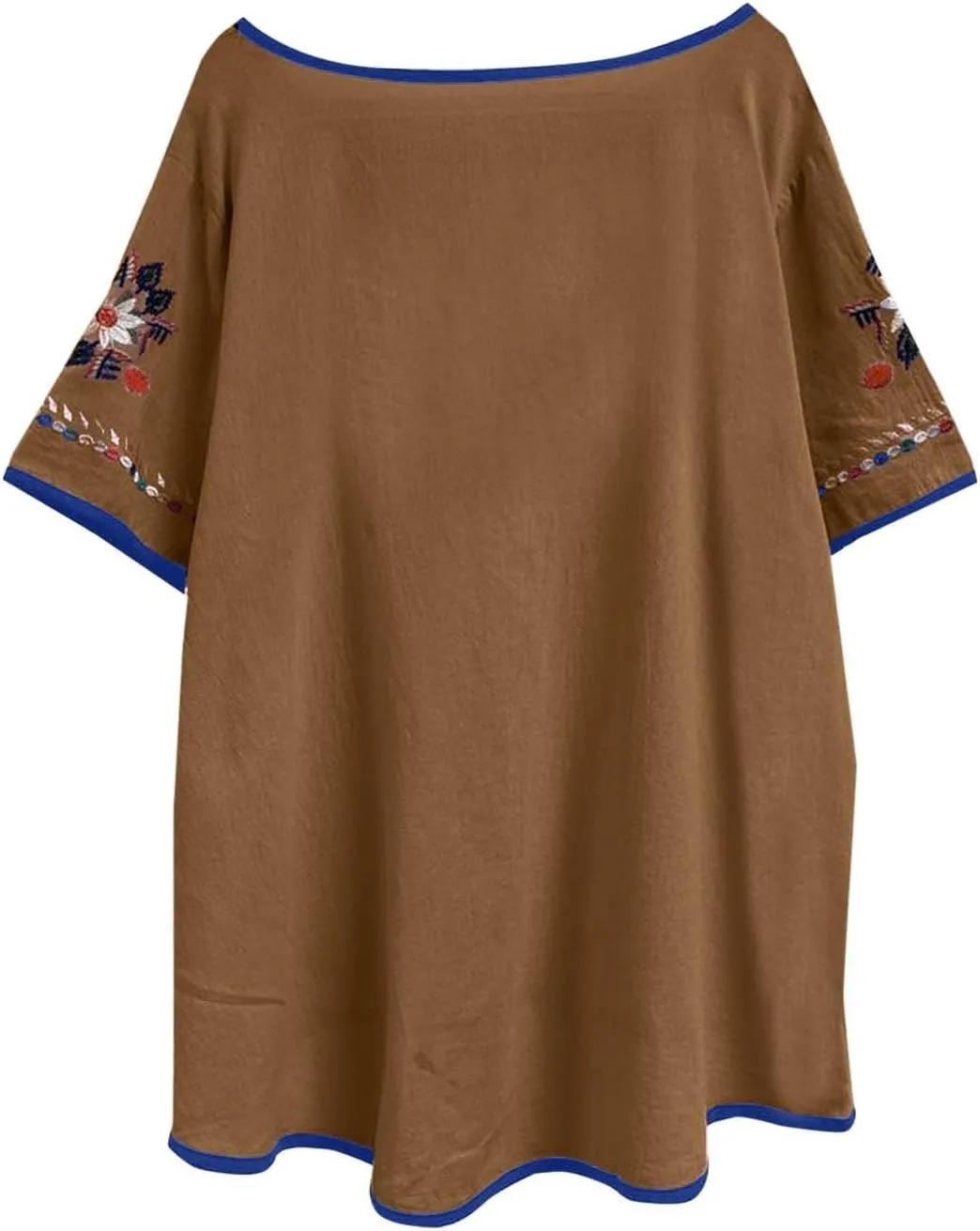 Cotton Linen Tops for Women 2024 Summer Boho Embroidered Mexican Blouse Plus Size Casual Crewneck Tee Shirts Tunics