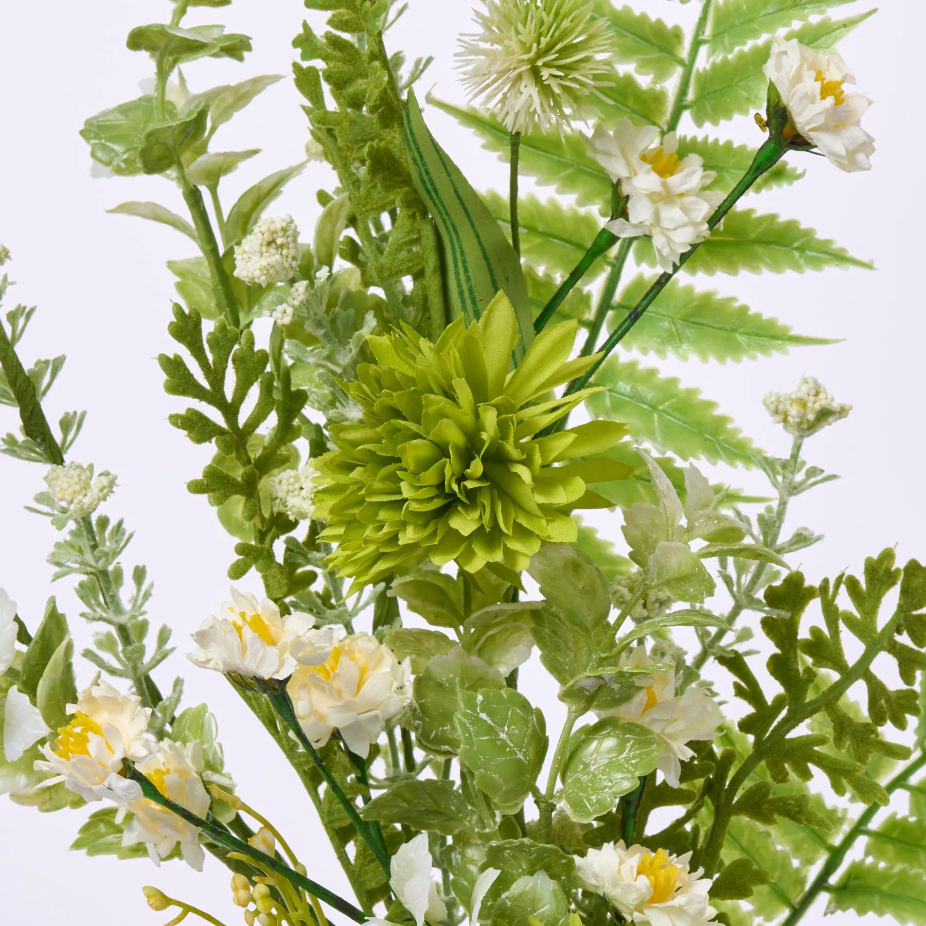 Cream & Green Pom-Pon Mum, Mini Daisy Blossom Bush Stem Spray  - 23"