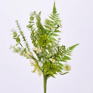Cream & Green Pom-Pon Mum, Mini Daisy Blossom Bush Stem Spray  - 23"
