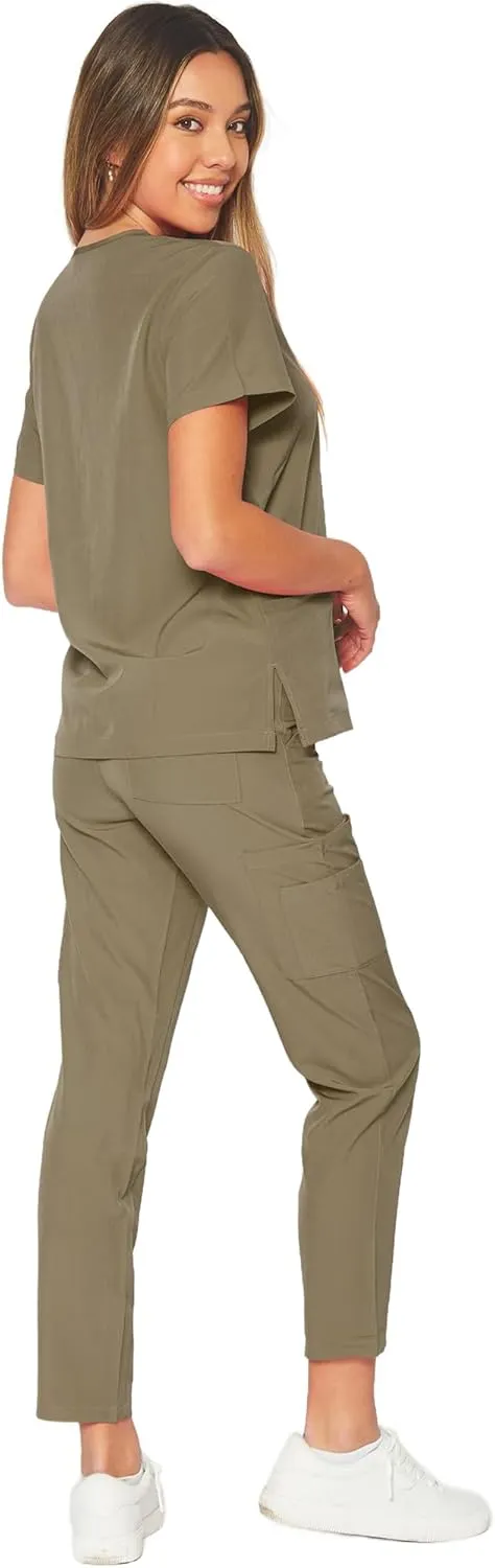 Dagacci Medical Uniform Unisex 4-Way Stretch Scrubs Set Top and Pants