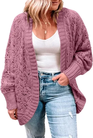 Eytino Womens Plus Size Crochet Cardigan Sweater Long Sleeve Hollow Out Open Front Cardigans Outwear(1X-5X)