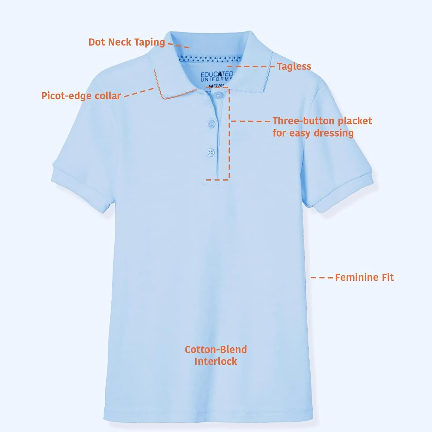Girls 2T-20 Short Sleeve Pique Polo Uniform Shirt
