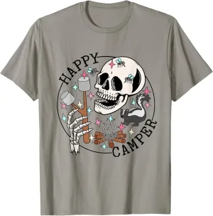 Happy Camper Skeleton Marshmallow Funny Camping Lover T-Shirt