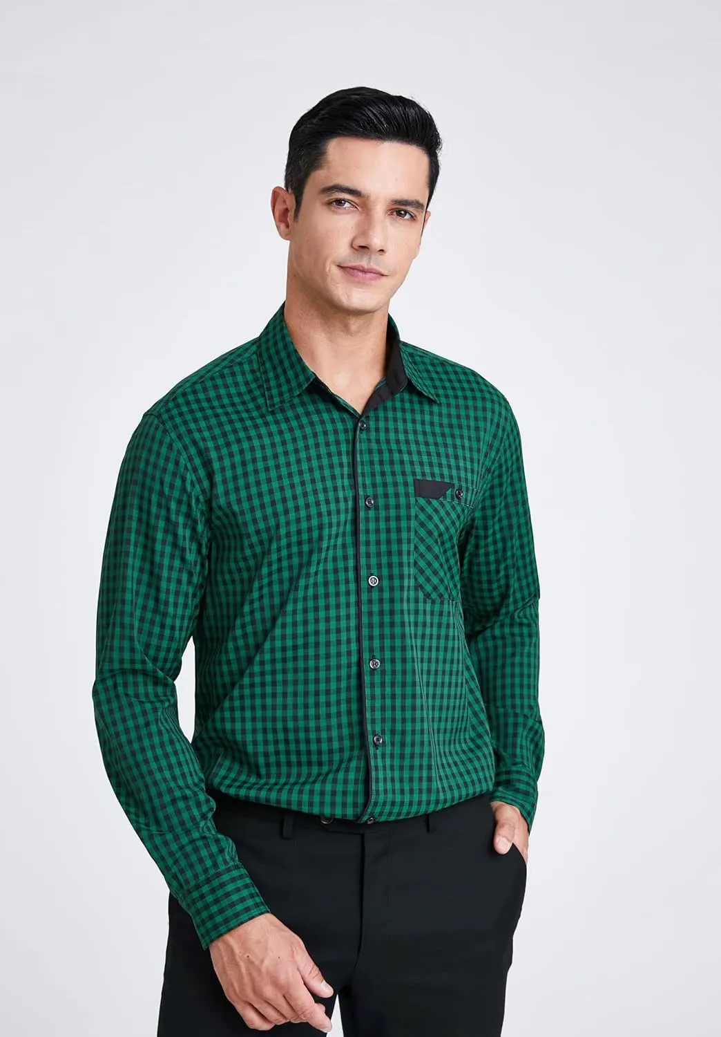 HISDERN Mens Plaid Button Down Shirt Long Sleeve Dress Shirts for Men Casual Wrinkle Free Regular Fit Work Shirt with Pocket