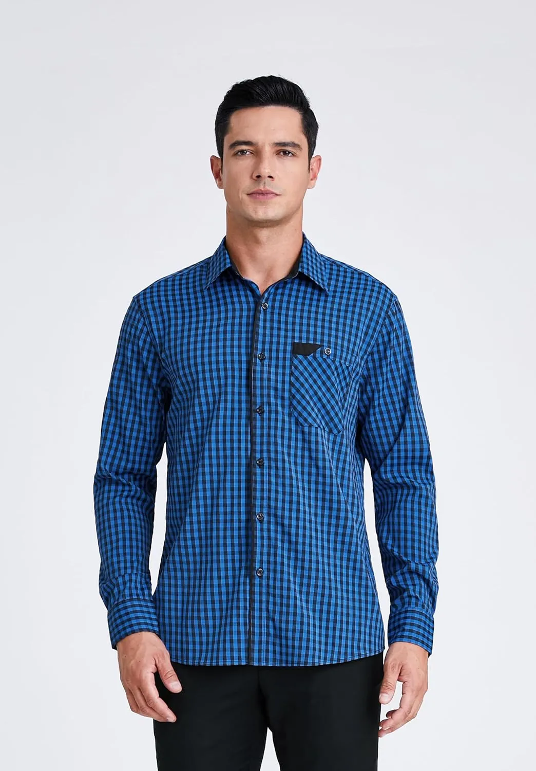 HISDERN Mens Plaid Button Down Shirt Long Sleeve Dress Shirts for Men Casual Wrinkle Free Regular Fit Work Shirt with Pocket