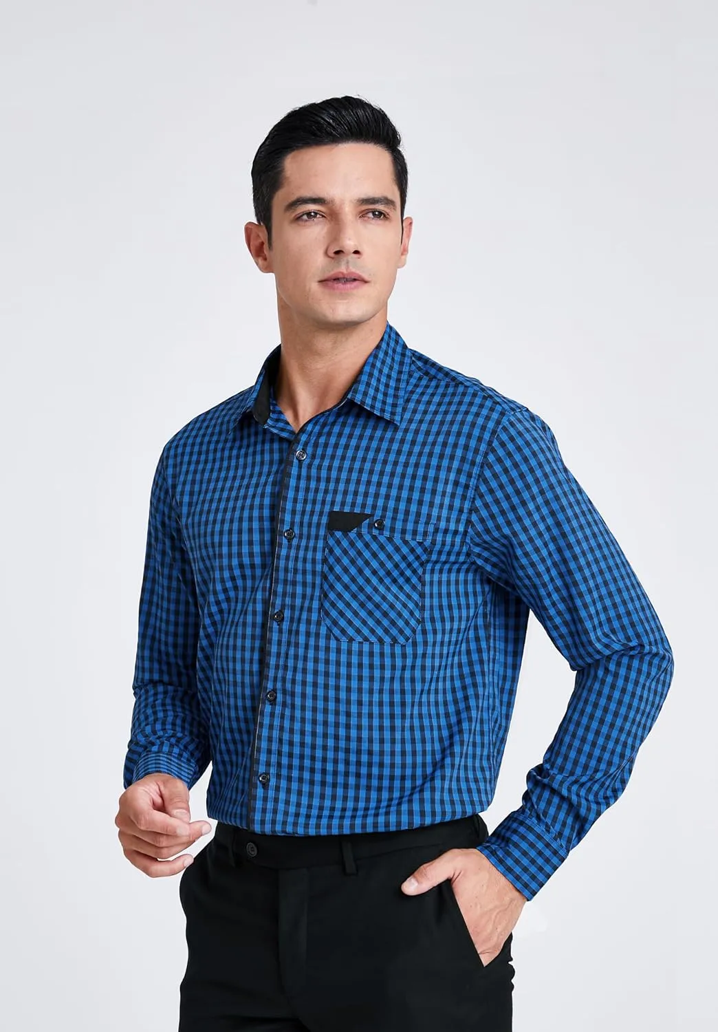 HISDERN Mens Plaid Button Down Shirt Long Sleeve Dress Shirts for Men Casual Wrinkle Free Regular Fit Work Shirt with Pocket