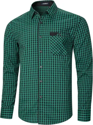 HISDERN Mens Plaid Button Down Shirt Long Sleeve Dress Shirts for Men Casual Wrinkle Free Regular Fit Work Shirt with Pocket