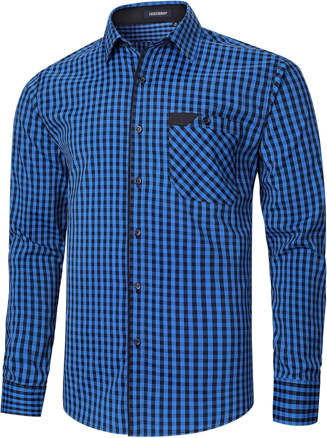 HISDERN Mens Plaid Button Down Shirt Long Sleeve Dress Shirts for Men Casual Wrinkle Free Regular Fit Work Shirt with Pocket