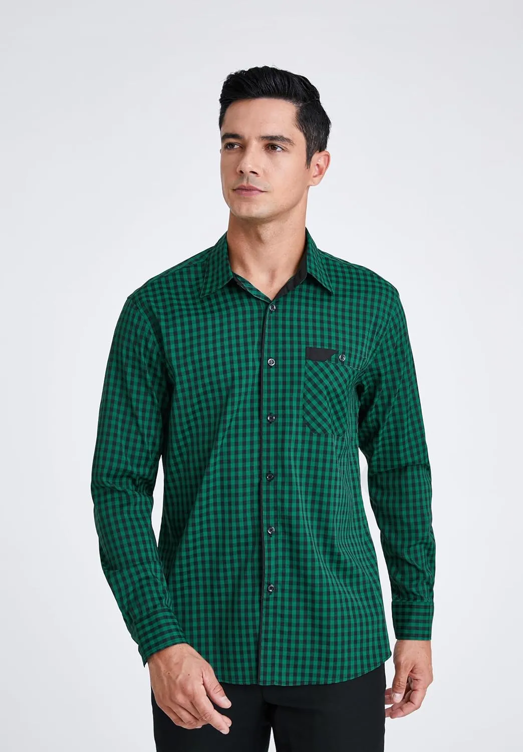 HISDERN Mens Plaid Button Down Shirt Long Sleeve Dress Shirts for Men Casual Wrinkle Free Regular Fit Work Shirt with Pocket