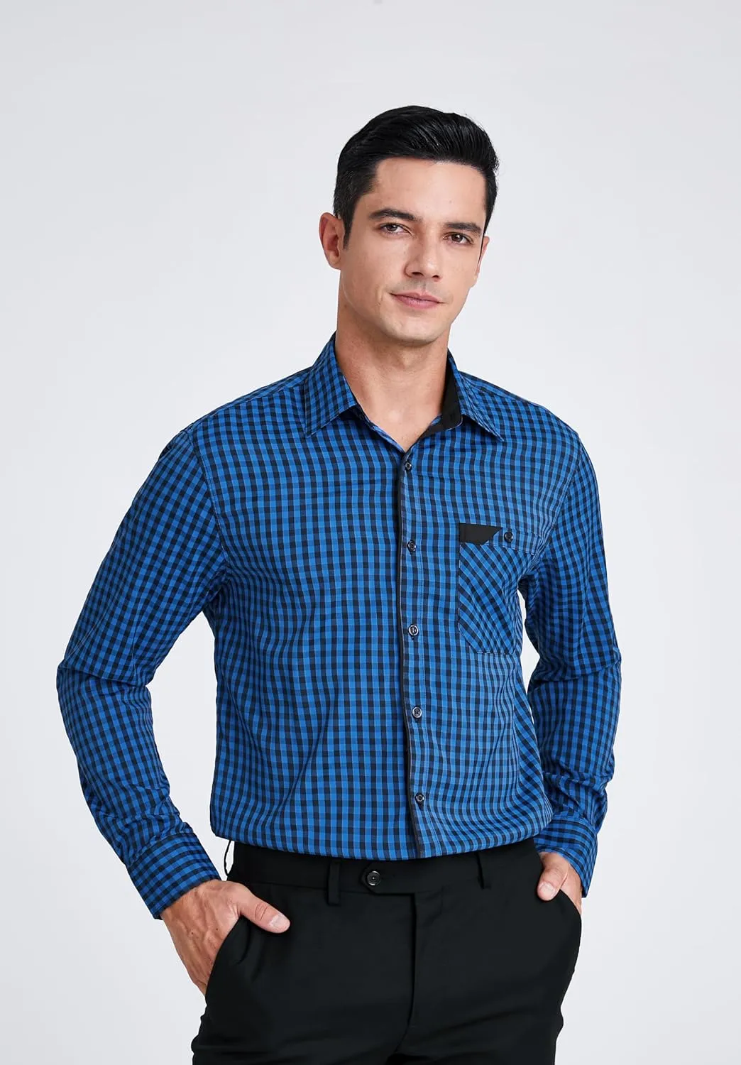 HISDERN Mens Plaid Button Down Shirt Long Sleeve Dress Shirts for Men Casual Wrinkle Free Regular Fit Work Shirt with Pocket