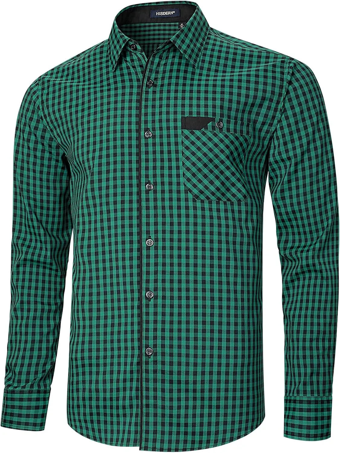 HISDERN Mens Plaid Button Down Shirt Long Sleeve Dress Shirts for Men Casual Wrinkle Free Regular Fit Work Shirt with Pocket