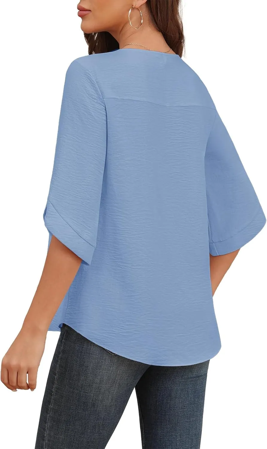 LAOLASI Womens Summer Chiffon Blouses Bell Short Sleeve V Neck Casual Dressy Work Tops for Leggings 2025 Loose Flowy Tshirts