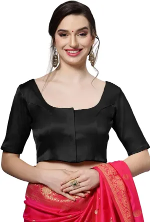Lara Womens Black Saree Blouse | Satin, Half Sleeves Blouse (Front Closure) | Blouse for Party | Blouse for Saree