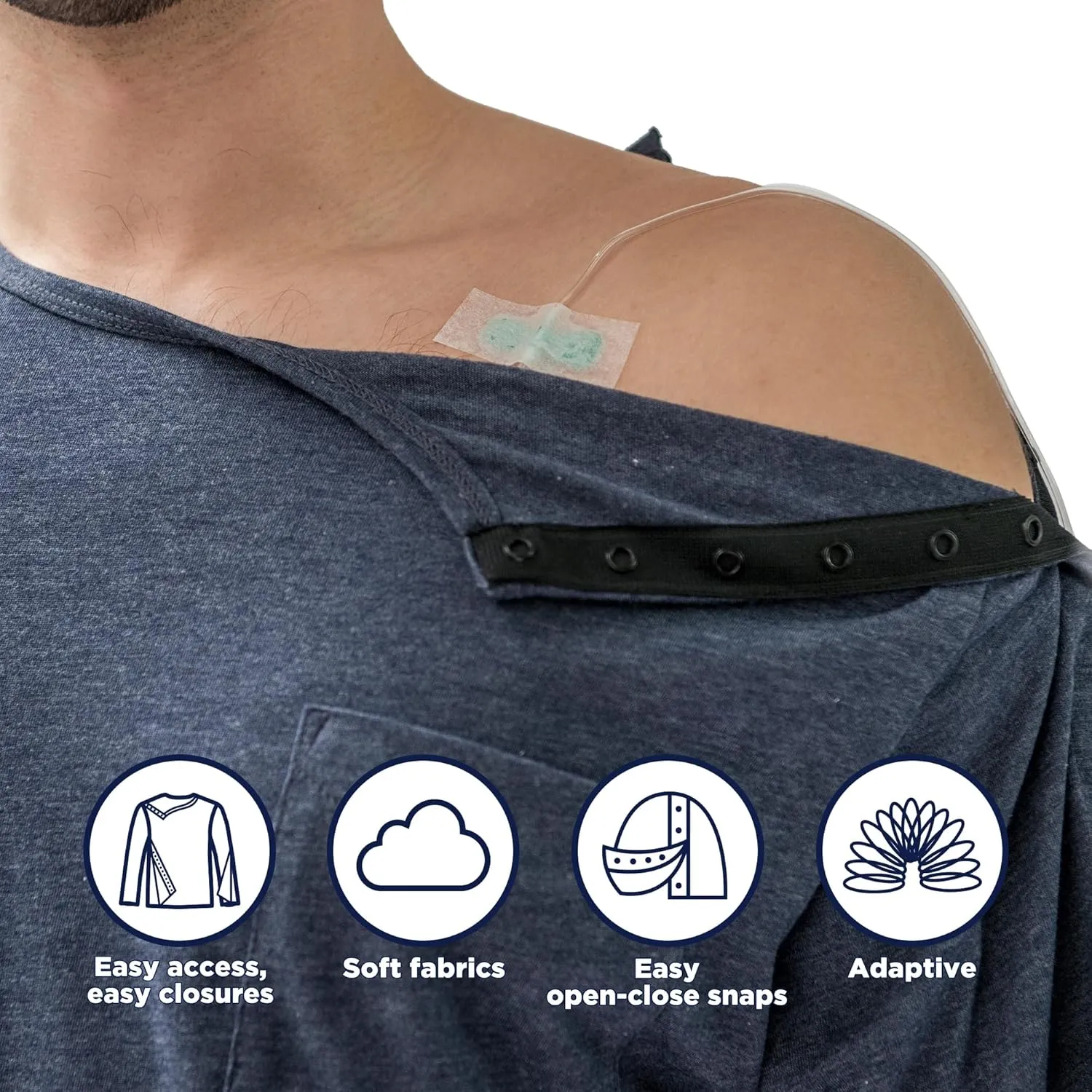 MAI Shoulder Surgery Shirts for Women - Soft Fabric Tear Away Shirt with Premium Snap, Chemo Shirts for Port Access