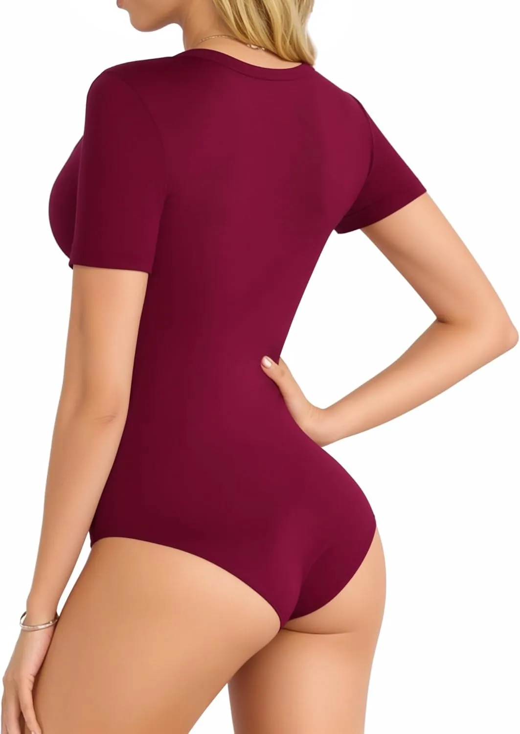 MANGOPOP V Neck Bodysuits for Women Short Sleeve Body Suits Basic Top Casual Shirt