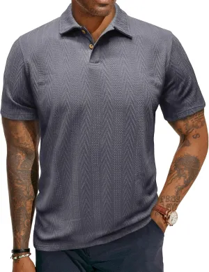 Mens Knit Polo Shirts Short Sleeve Summer Textured T Shirts Casual Jacquard Golf Collared Fashion Tops