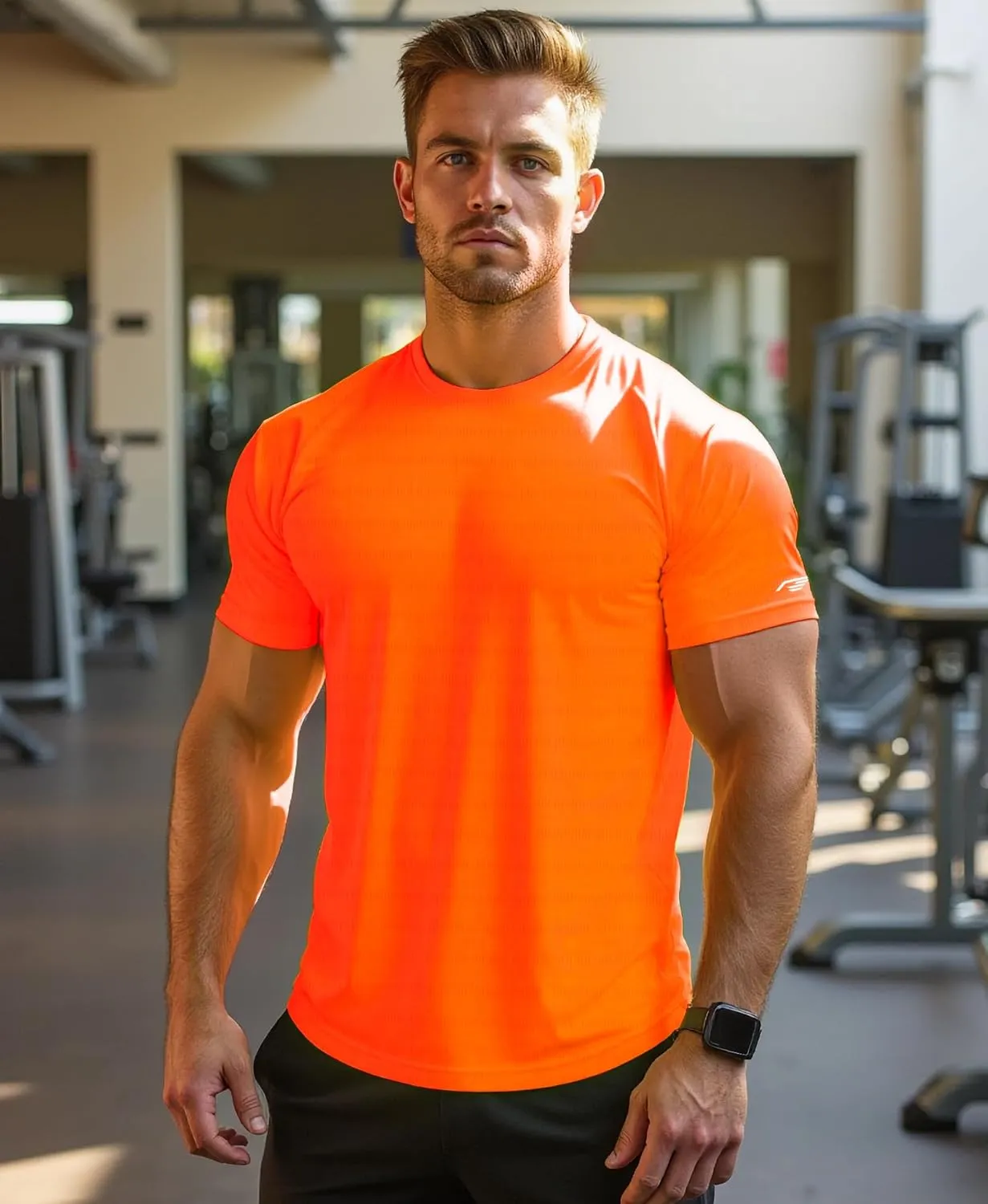 Mens Running Shirt Quick Dry Fit Short Sleeve Performance T-Shirt Moisture Wicking Ourdoor Active Wear Reflective