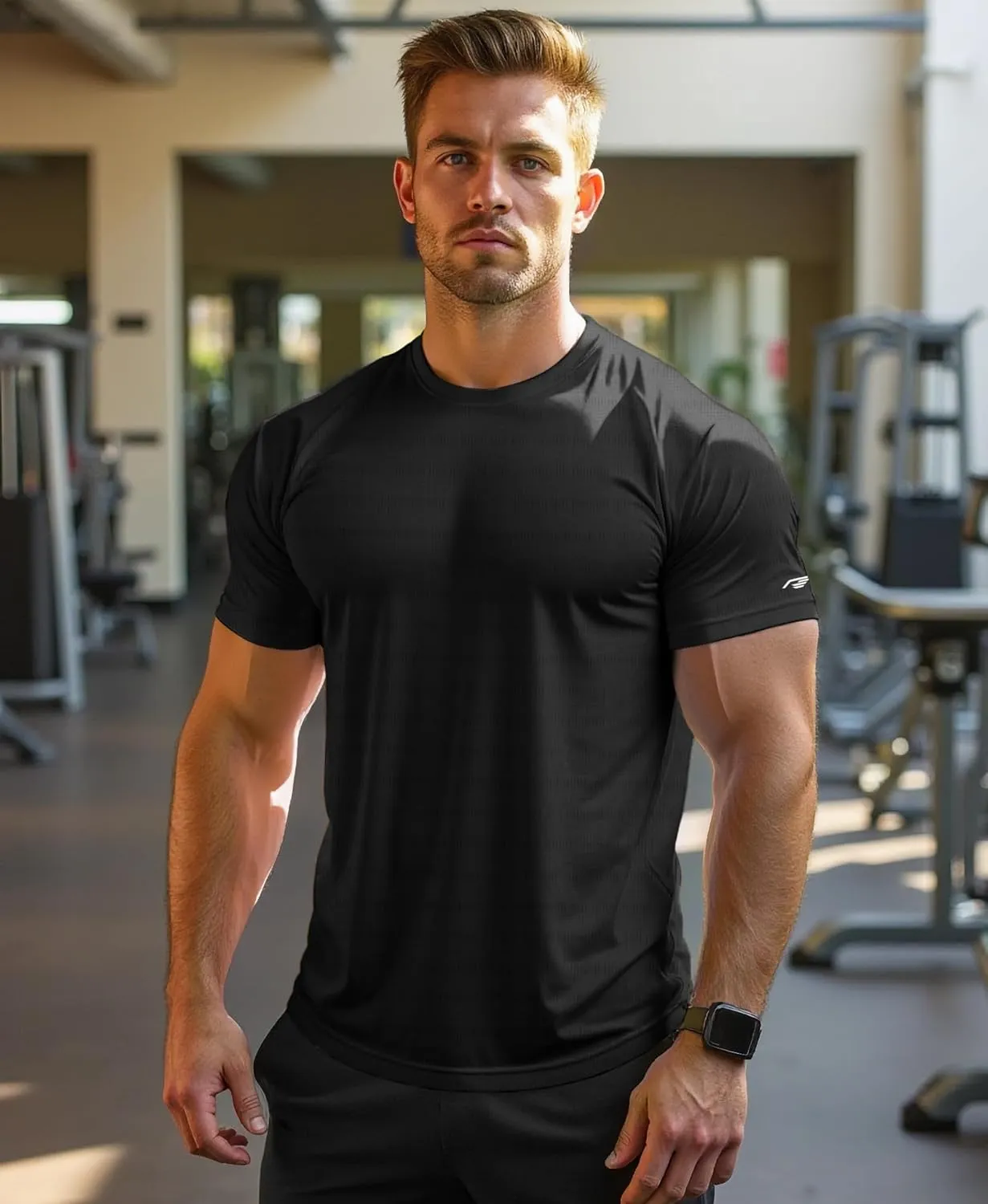 Mens Running Shirt Quick Dry Fit Short Sleeve Performance T-Shirt Moisture Wicking Ourdoor Active Wear Reflective