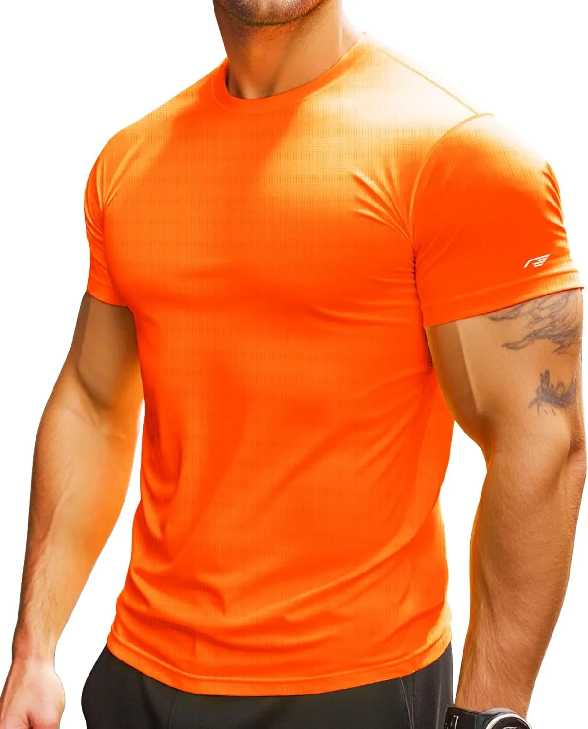 Mens Running Shirt Quick Dry Fit Short Sleeve Performance T-Shirt Moisture Wicking Ourdoor Active Wear Reflective