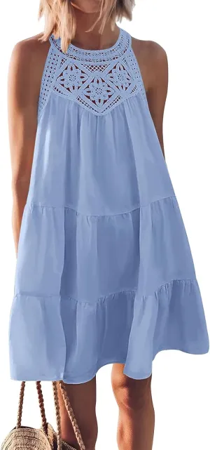 MEROKEETY Women's Summer Spring Casual Halter Sundress 2025 Beach Vacation Flowy A Line Tiered Swing Mini Dresses
