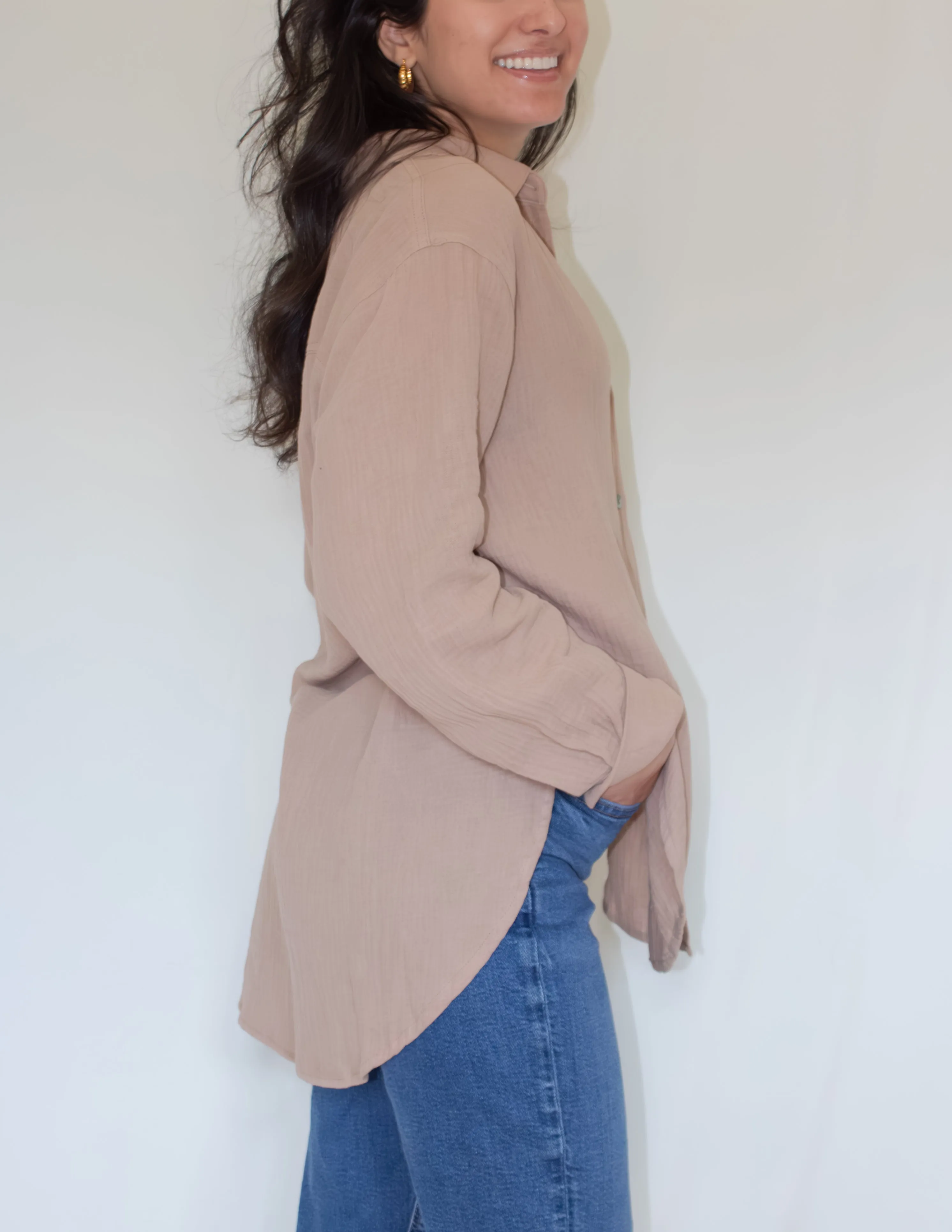Mocha Button Down Top