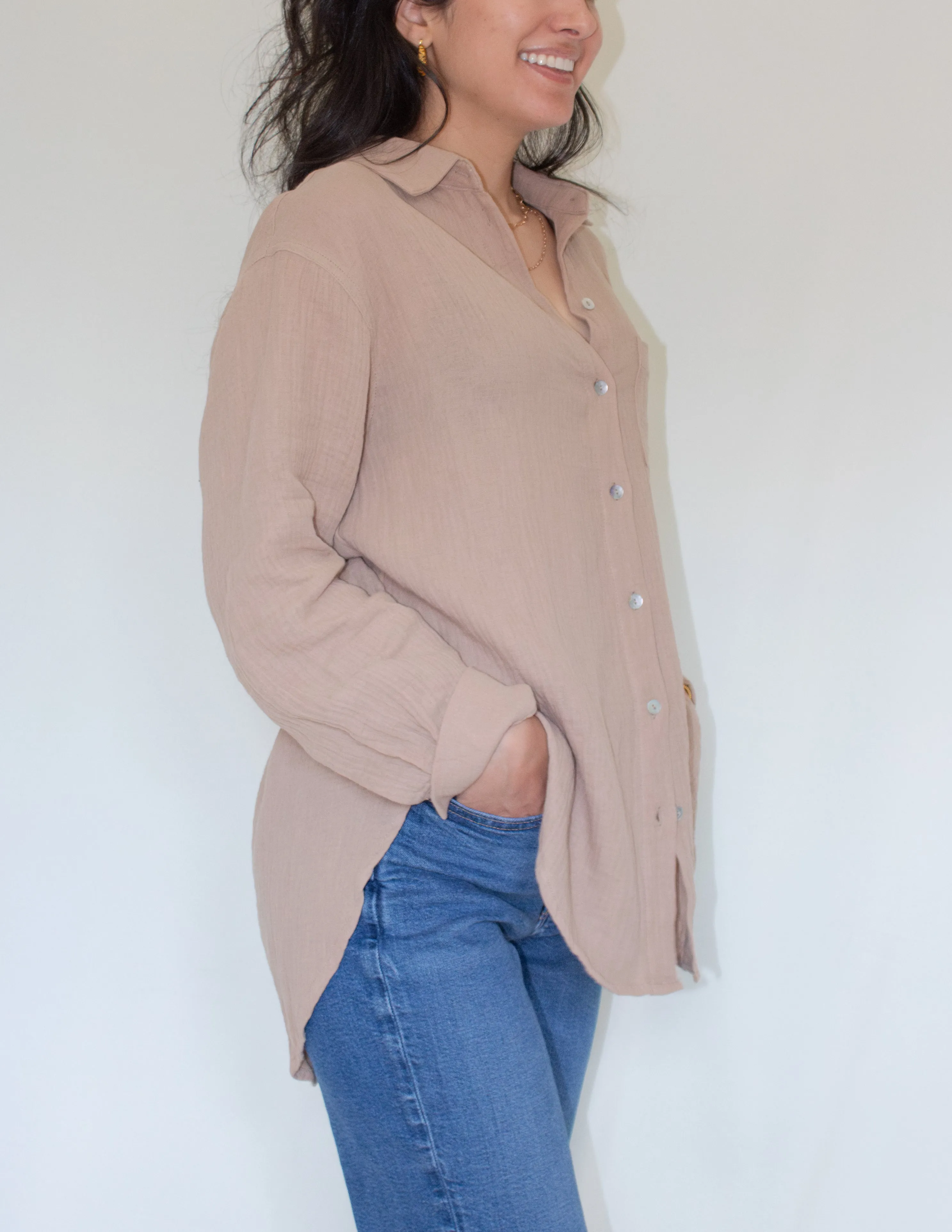 Mocha Button Down Top