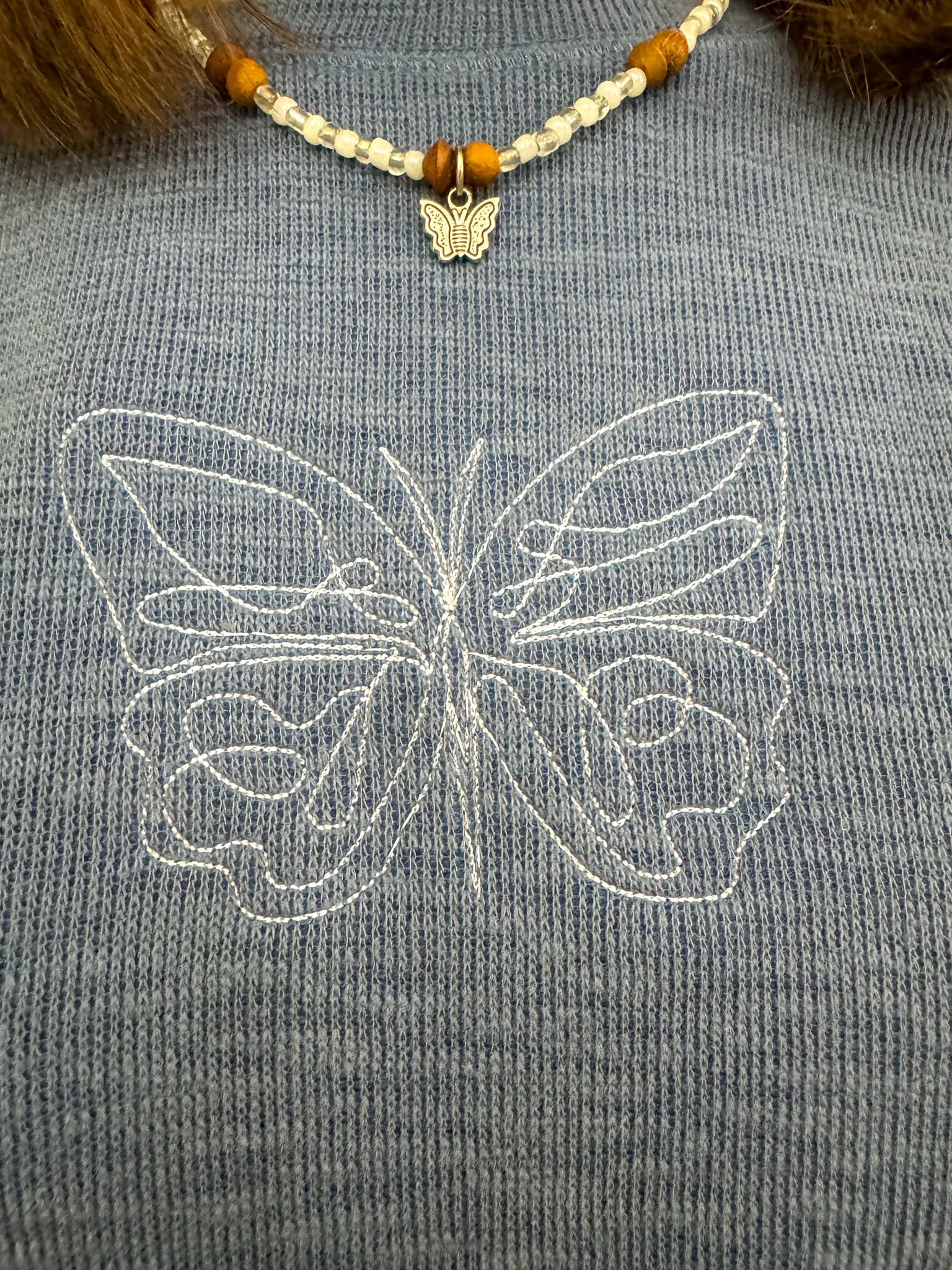 One Line Butterfly Blue Long Sleeve S