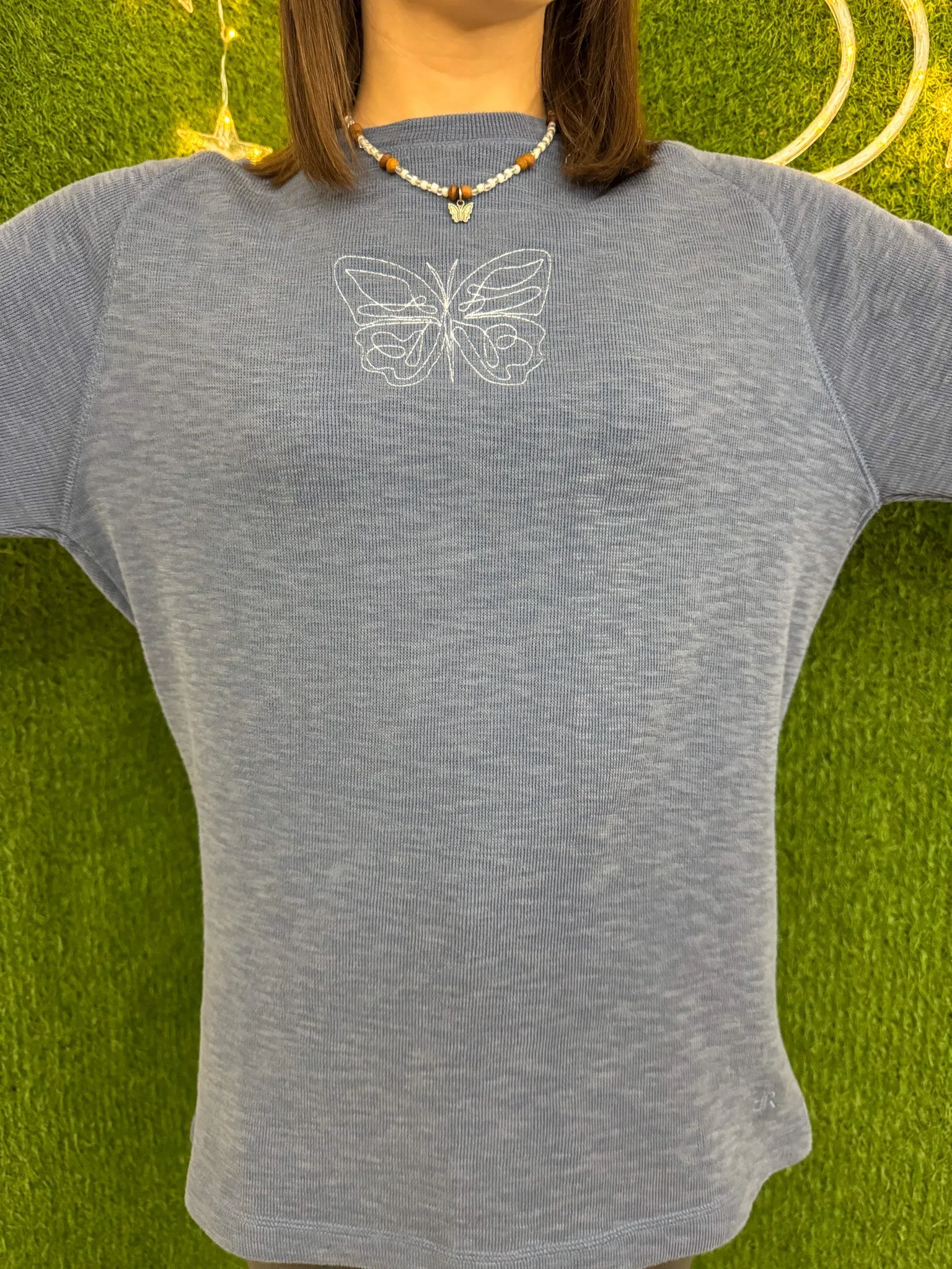 One Line Butterfly Blue Long Sleeve S