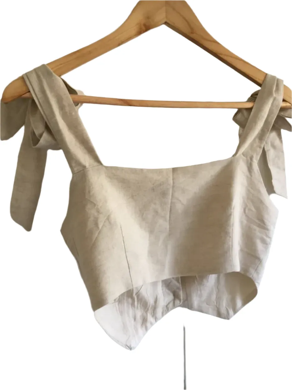 ONE WAY Size 8 Cotton linen look crop top bow straps Preppy oatmeal