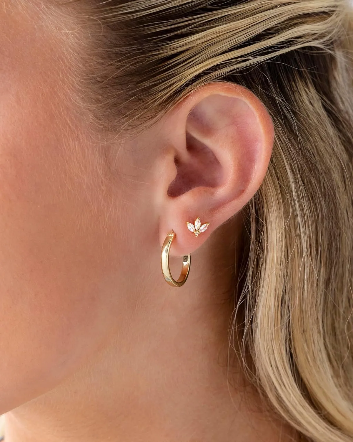 PAVOI 14K Gold Plated Sterling Silver Posts Mini Stud Flat Back Earrings for Women | Helix Cartilage Piercing Jewelry | Dainty Pearl Star Cluster Cubic Zirconia Lotus Climber Screw Backs