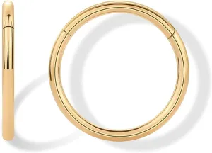 PAVOI 14K Gold Plated Titanium Clicker Hoop Earrings for Women Men | Hinged Huggie Earring | Cartilage Helix Nose Ring Tragus Rook Septum Piercing Jewelry 16-18-20 Gauges