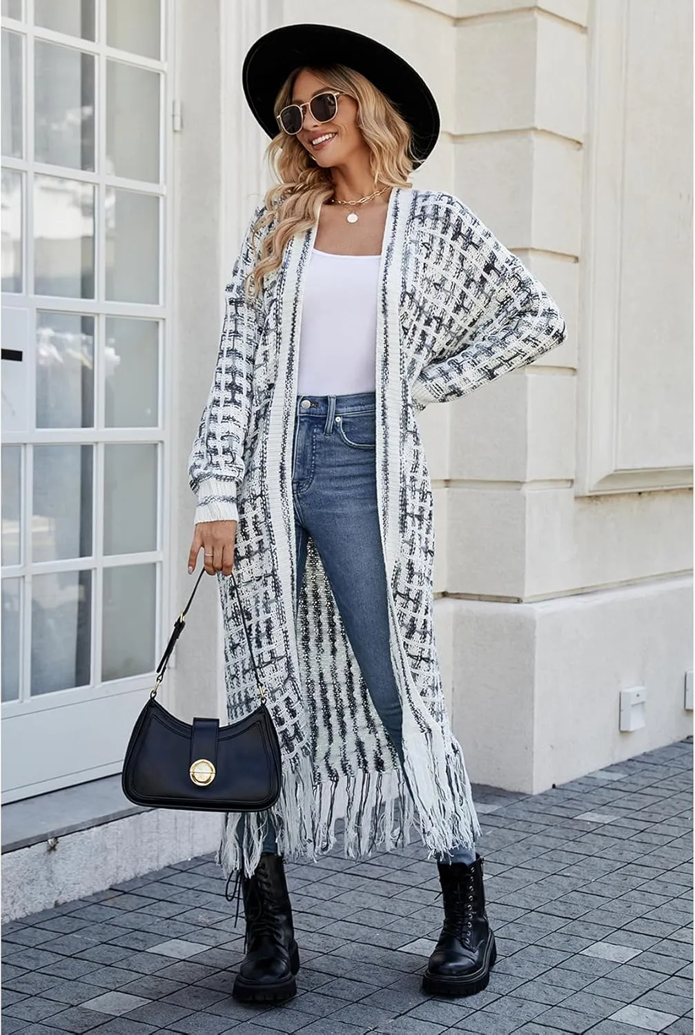 Perbai Womens Boho Cardigan Sweater Open Front Fringed Tassels Aztec Maxi Cardigan Jacket