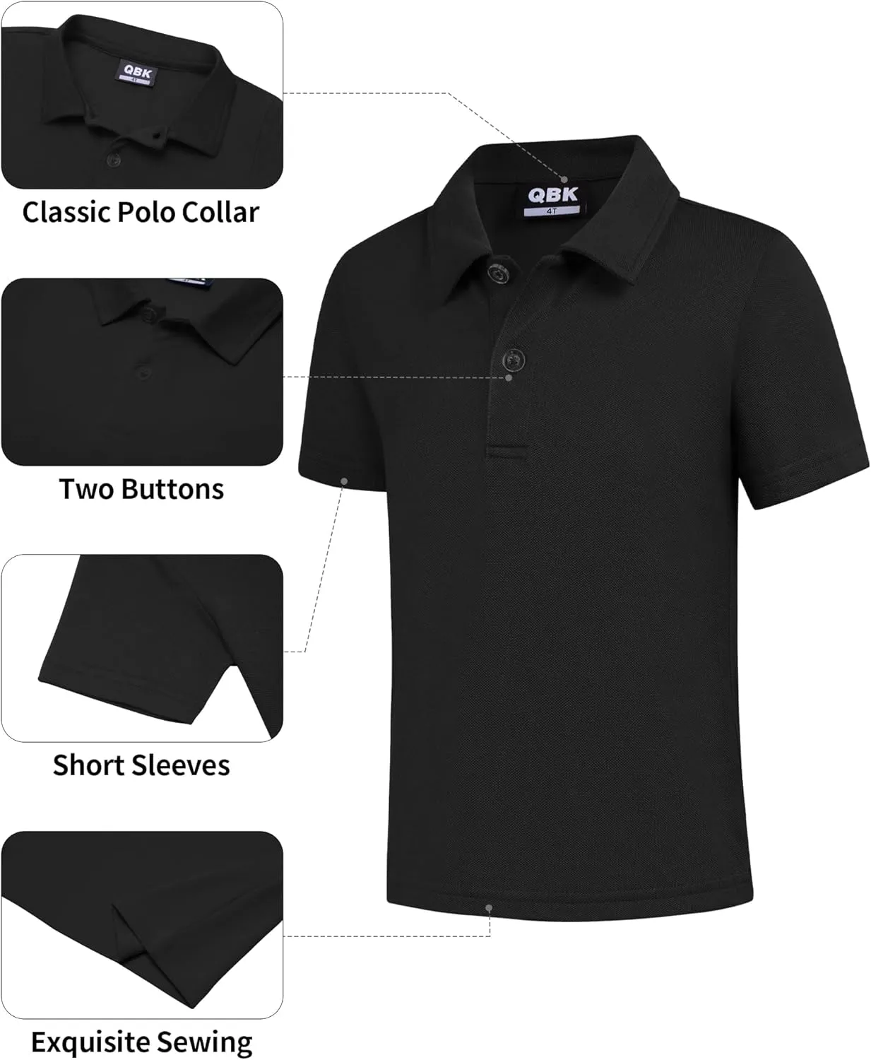 QBK Toddler to Youth Boys' School Uniform Pique Polo Kids Short Sleeve Collared Golf Shirt