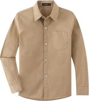 Spring&Gege Boys' Long Sleeve Dress Shirts Formal Uniform Woven Solid