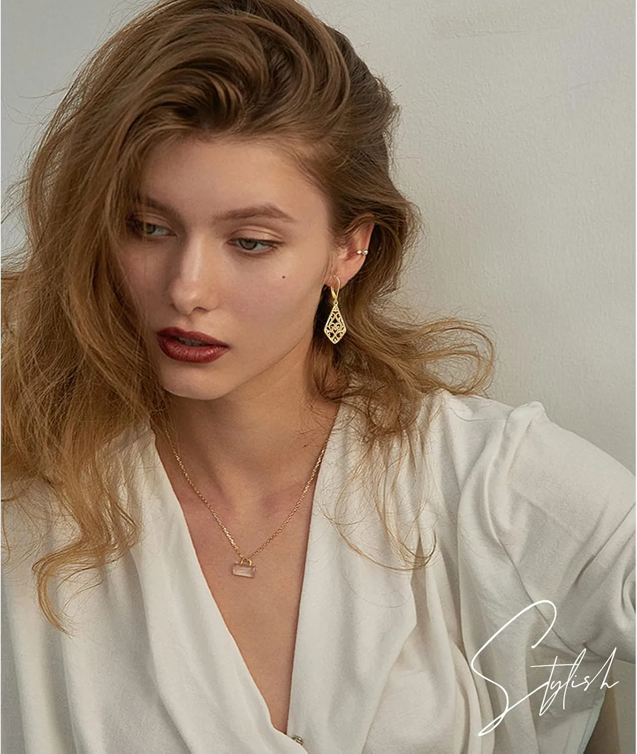 Sterling Silver Leverback Dangle Earrings for Women Teardrop Filigree 14K Gold Plated Dangly Earrings Mothers Day Gift