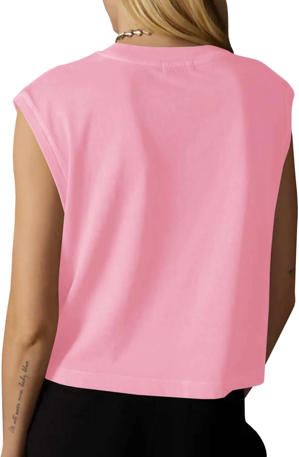 Tankaneo Womens Cropped Cap Sleeve Tank Tops Summer Casual Loose Fit Basic Tee Shirts
