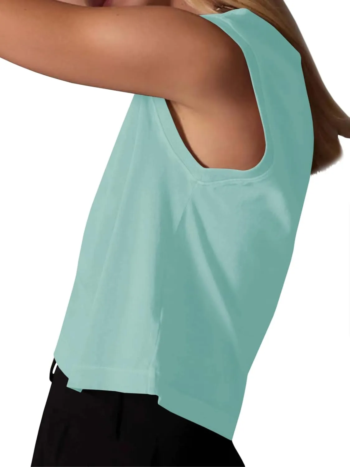 Tankaneo Womens Cropped Cap Sleeve Tank Tops Summer Casual Loose Fit Basic Tee Shirts