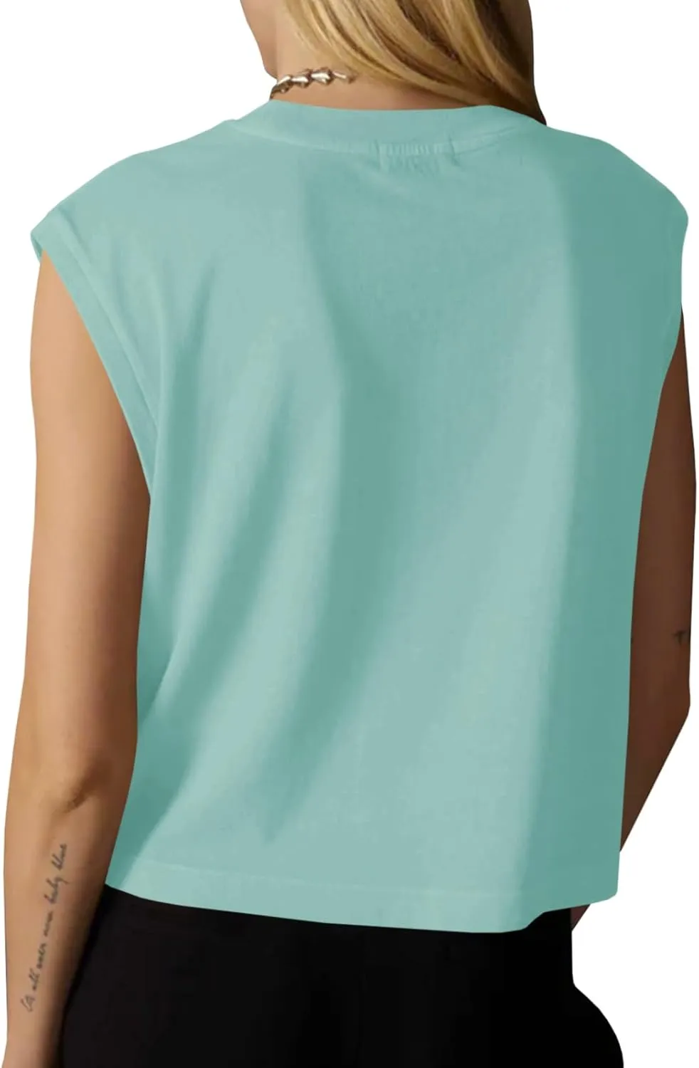 Tankaneo Womens Cropped Cap Sleeve Tank Tops Summer Casual Loose Fit Basic Tee Shirts