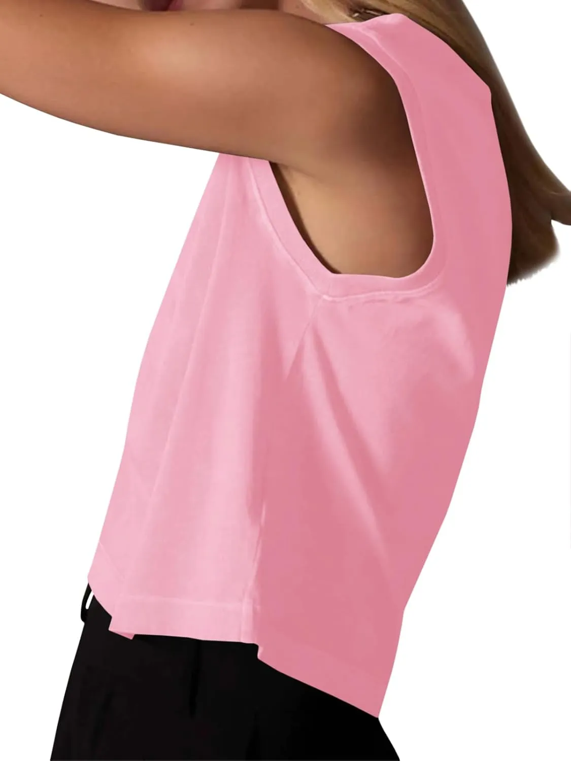 Tankaneo Womens Cropped Cap Sleeve Tank Tops Summer Casual Loose Fit Basic Tee Shirts