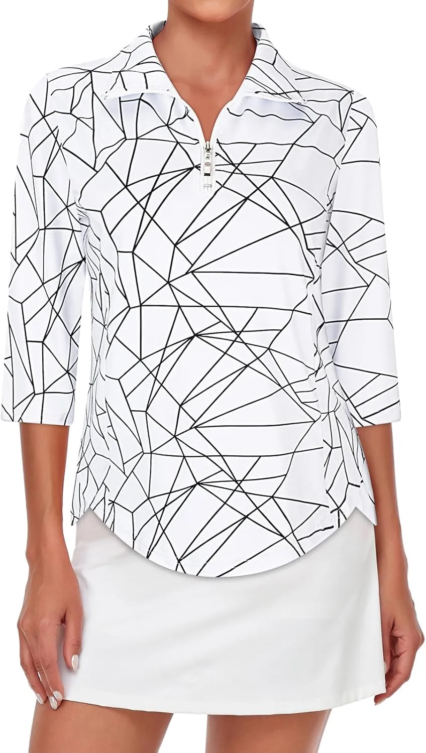 Tanst Sky Womens Golf Polo Shirts Zipper 3/4 Sleeve Moisture Wicking Tops UPF 50  Workout Tennis Apparel
