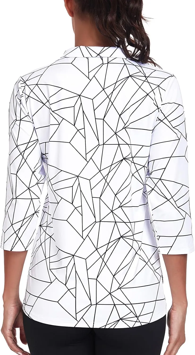 Tanst Sky Womens Golf Polo Shirts Zipper 3/4 Sleeve Moisture Wicking Tops UPF 50  Workout Tennis Apparel