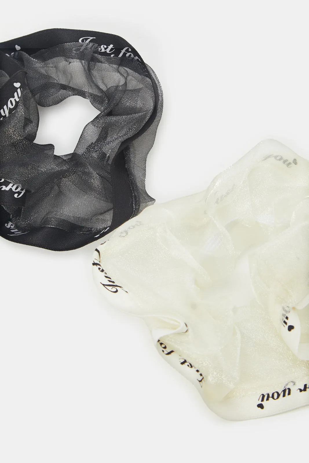 Women Black And White Embellished Hair Scrunchy Set (Pack of 2)