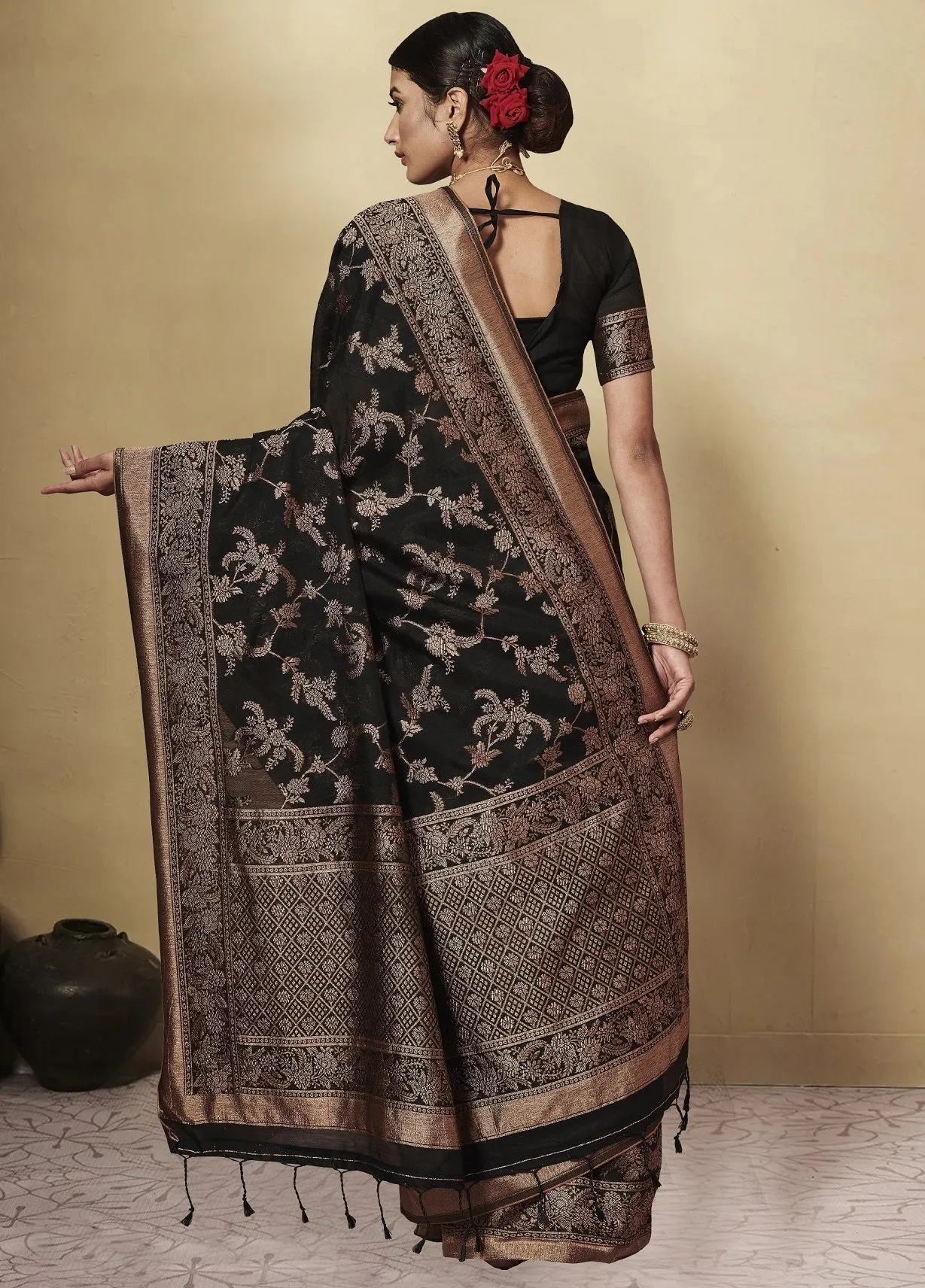 Women Party Wear Weaving Work Chanderi Cotton Saree with Un Stitched Blouse