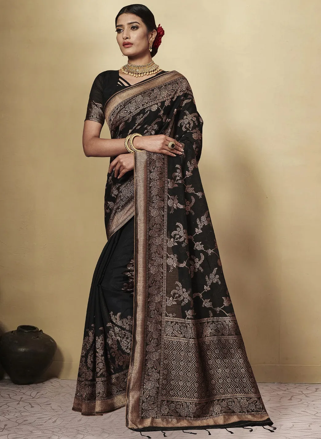 Women Party Wear Weaving Work Chanderi Cotton Saree with Un Stitched Blouse