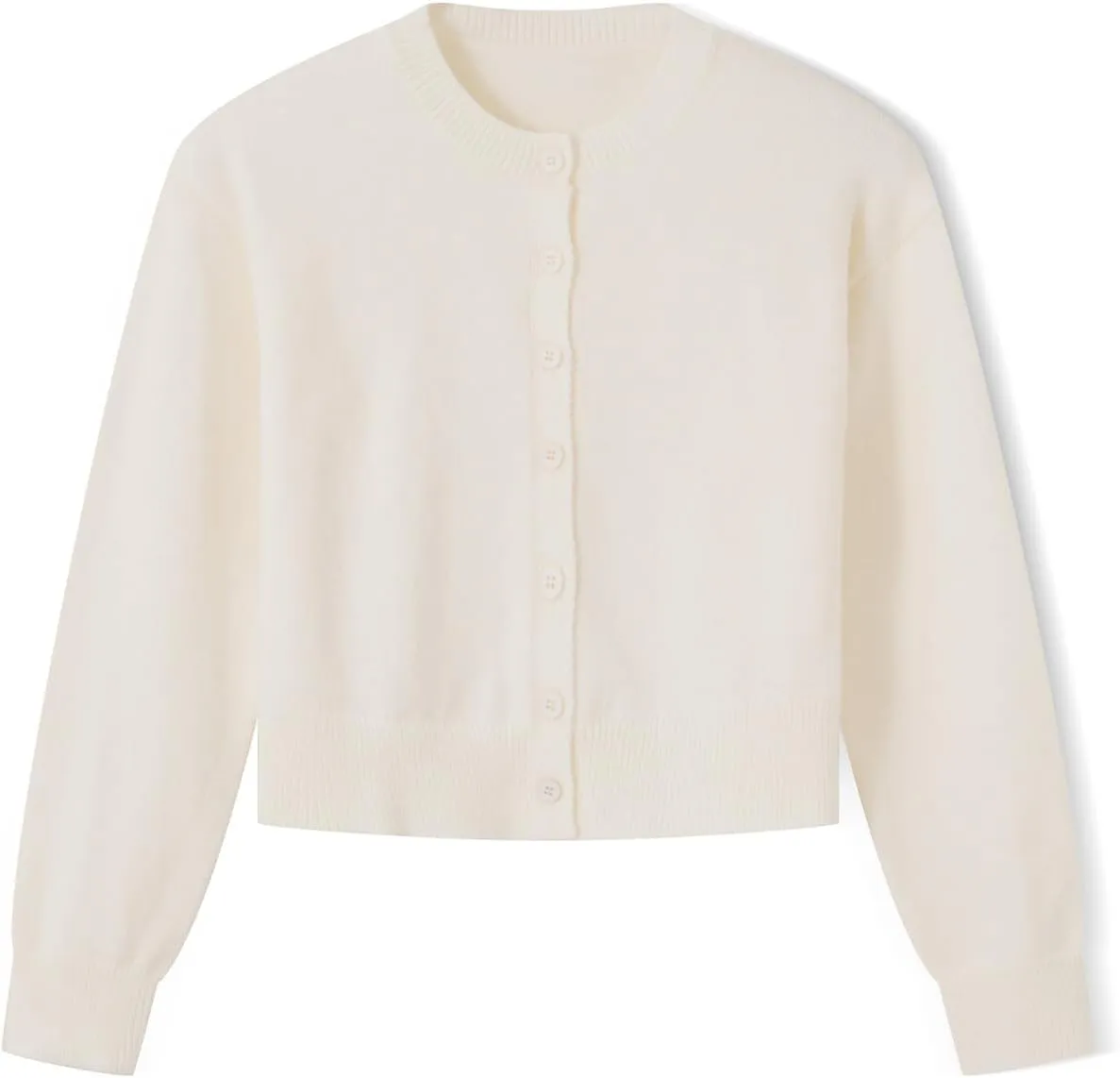 Women Y2K Button Front Crop Sweater Cardigan Solid Color Crew Neck Long Sleeve Knit Fall Tops Streetwear